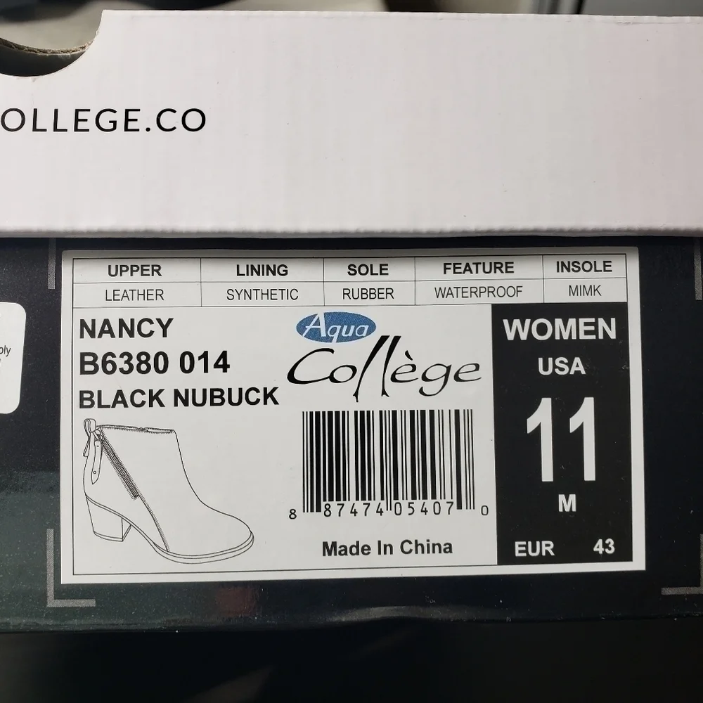 Aqua College Nancy Black Nubuck Waterproof Zip Closed Toe Booties Sz 11M